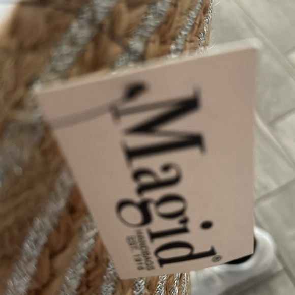 Magid Natural Weaved Woven Jute Silver Circle Large Tote Bag - Picture 4 of 5